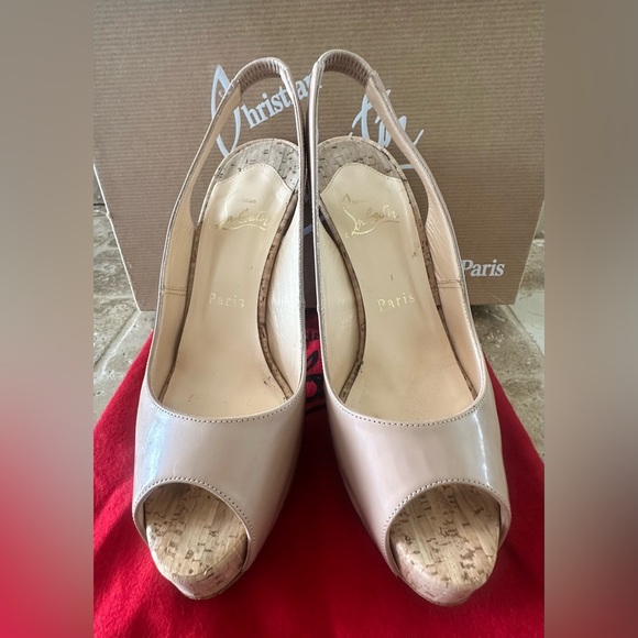 Christian Louboutin Women\'s Nude Peep Toe Slingback Shoes